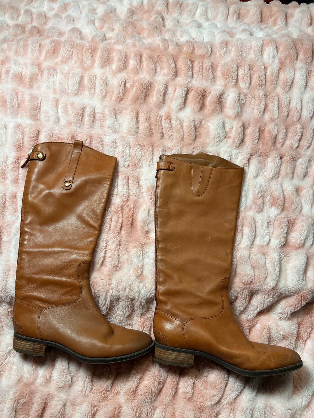 Sam Edelman Penny Brown Leather size 9.5 Tall Riding Boots Cognac Equestrian Zip